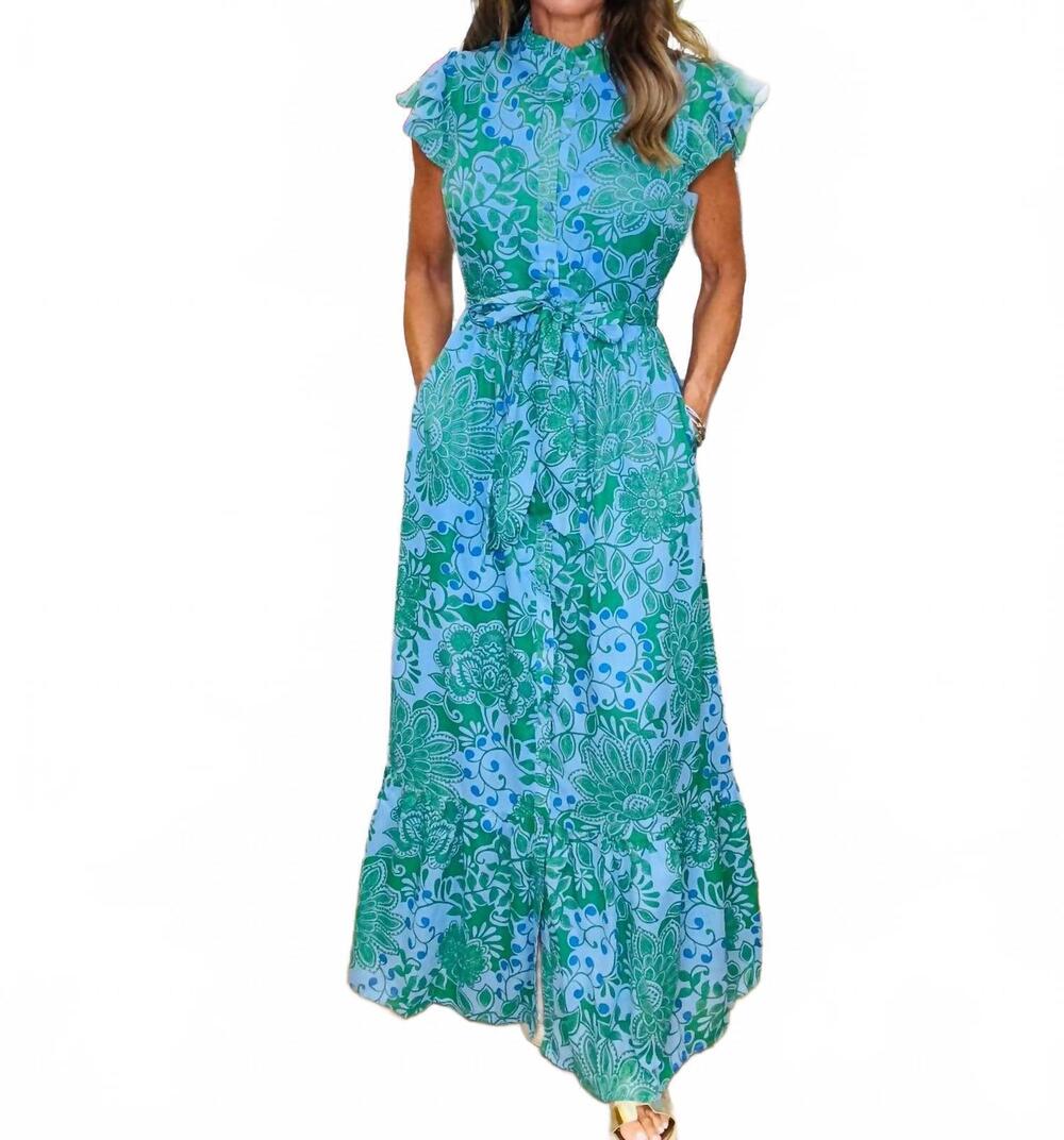 NEW SUGARLIPS women's tressa floral riah button down maxi dress in kelly blue